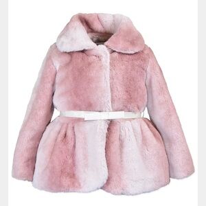 Pink ombre peplum faux fur jacket with belted waist girls size 6. Nwt